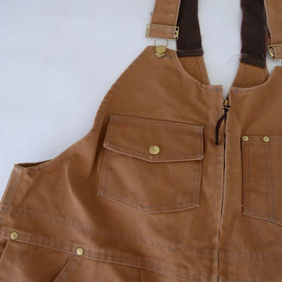 Vintage Tough Duck Tan 100% Cotton Double  Knee Zip Up Overalls Size XL-XXL - Picture 11 of 16